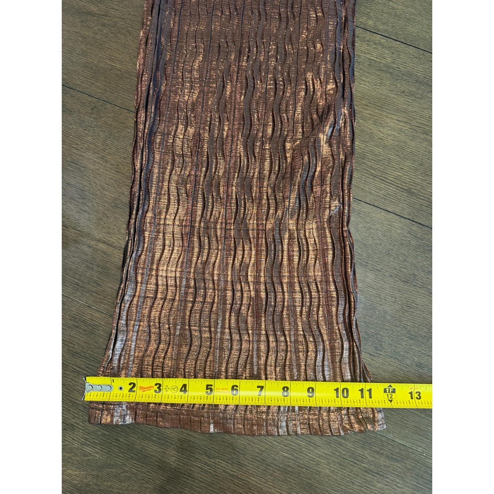 12th Tribe Metallic Bronze Pleated Wide Leg Jumpsuit Deep V Wrap Back XS - Picture 7 of 7